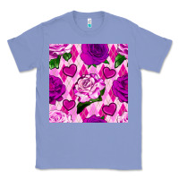 Colony Blue valentines day roses and diamond plaid seamless pattern Classic Tee - BundleAndBundleShop