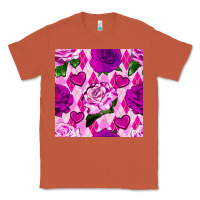 Copper valentines day roses and diamond plaid seamless pattern Classic Tee - BundleAndBundleShop