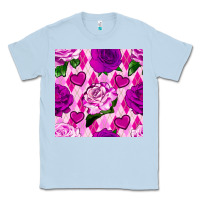 Dusty Blue valentines day roses and diamond plaid seamless pattern Classic Tee - BundleAndBundleShop