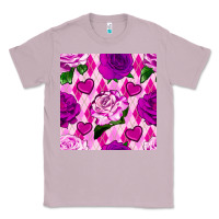 Lilac valentines day roses and diamond plaid seamless pattern Classic Tee - BundleAndBundleShop