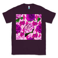 Plum valentines day roses and diamond plaid seamless pattern Classic Tee - BundleAndBundleShop