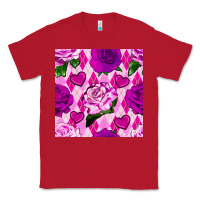 Red valentines day roses and diamond plaid seamless pattern Classic Tee - BundleAndBundleShop