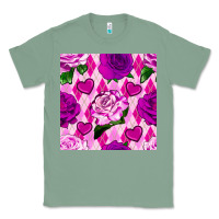 Sage valentines day roses and diamond plaid seamless pattern Classic Tee - BundleAndBundleShop