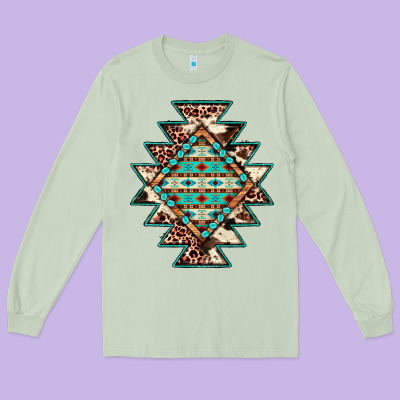 Cowhide Leopard Gemstone Aztec Long Sleeve Tee Designed By Jahusdesignshop