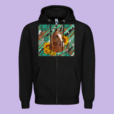 Western Horse With Gemstone And Sunflower Zipper Hoodie Designed By Artiststas