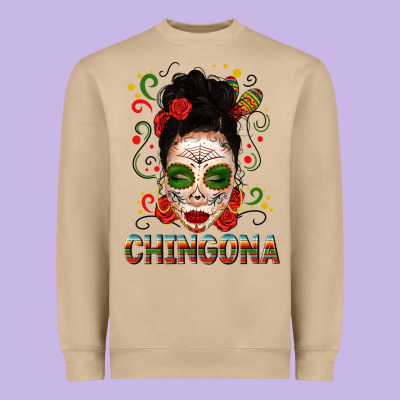 Mexicana Skull Girl Messy Bun Heavyweight Sweatshirt Designed By Texasbilliewilder