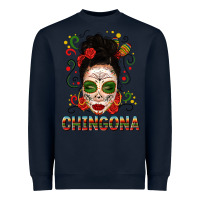 Navy Mexicana Skull Girl Messy Bun Heavyweight Sweatshirt - texasbilliewilder