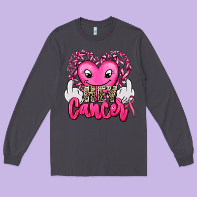 Hey Cancer With Middle Fingers Long Sleeve Tee Designed By Adodesignshop