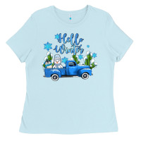 Baby Blue hello winter with sniwman and  truck Ladies Tee - AdoDesignShop