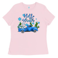 Bubblegum Pink hello winter with sniwman and  truck Ladies Tee - AdoDesignShop