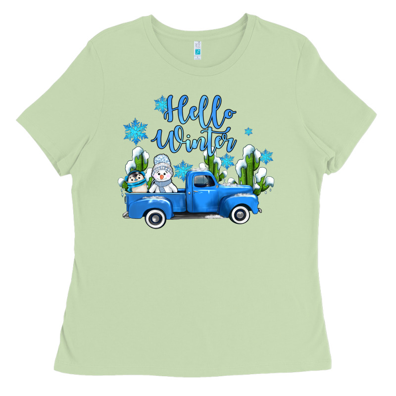 Hello Winter With Sniwman And  Truck Ladies Tee by AdoDesignShop | Teevron