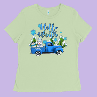 Hello Winter With Sniwman And  Truck Ladies Tee Designed By Adodesignshop