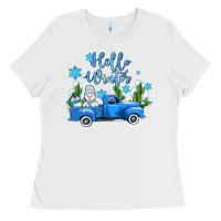 White hello winter with sniwman and  truck Ladies Tee - AdoDesignShop