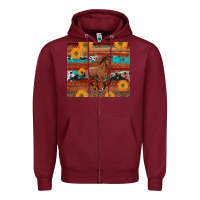 Burgundy western horse and sunflowers cowhide leopard with aztec Zipper Hoodie - Artiststas