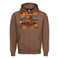 Chestnut western horse and sunflowers cowhide leopard with aztec Zipper Hoodie - Artiststas