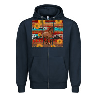 Navy western horse and sunflowers cowhide leopard with aztec Zipper Hoodie - Artiststas