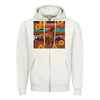 Oatmeal Heather western horse and sunflowers cowhide leopard with aztec Zipper Hoodie - Artiststas