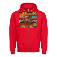 Red western horse and sunflowers cowhide leopard with aztec Zipper Hoodie - Artiststas