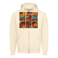 Sandshell western horse and sunflowers cowhide leopard with aztec Zipper Hoodie - Artiststas