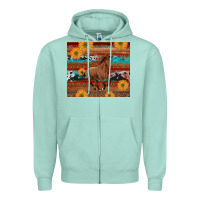 Seafoam western horse and sunflowers cowhide leopard with aztec Zipper Hoodie - Artiststas