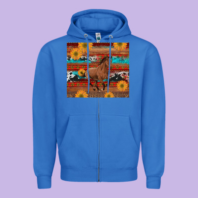 Western Horse And Sunflowers Cowhide Leopard With Aztec Zipper Hoodie Designed By Artiststas
