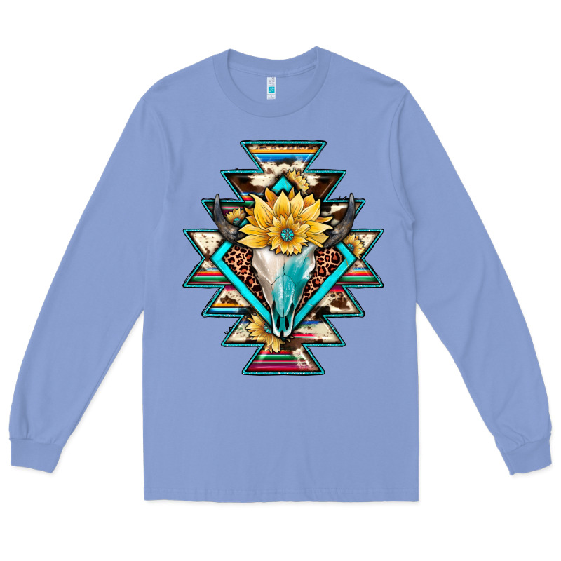 Cowhide Leopard Bull Skull Aztec Long Sleeve Tee by JahusDesignShop | Teevron