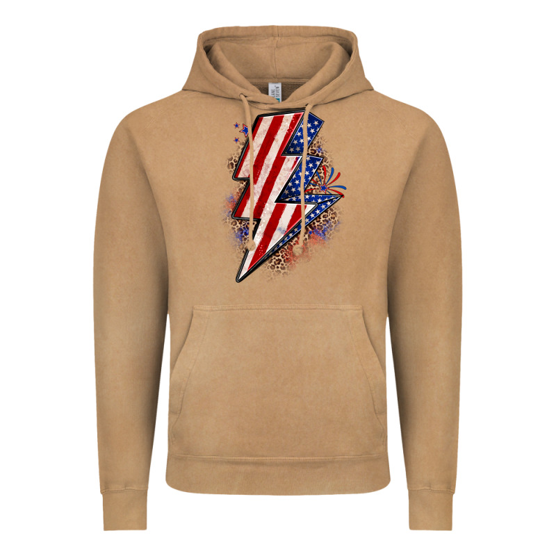 Leopard American Flag Lightning Bolt Vintage Hoodie by Zillion Design Studio | Teevron
