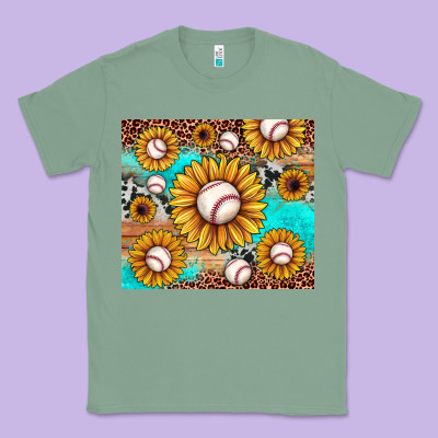 Baseball Leopard Turquoise Sunflower Classic Tee Designed By Jahusdesignshop