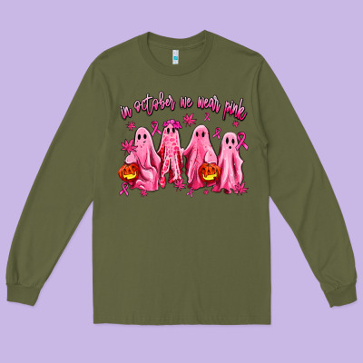 In October We Wear Pink Ghosts Long Sleeve Tee Designed By Adodesignshop