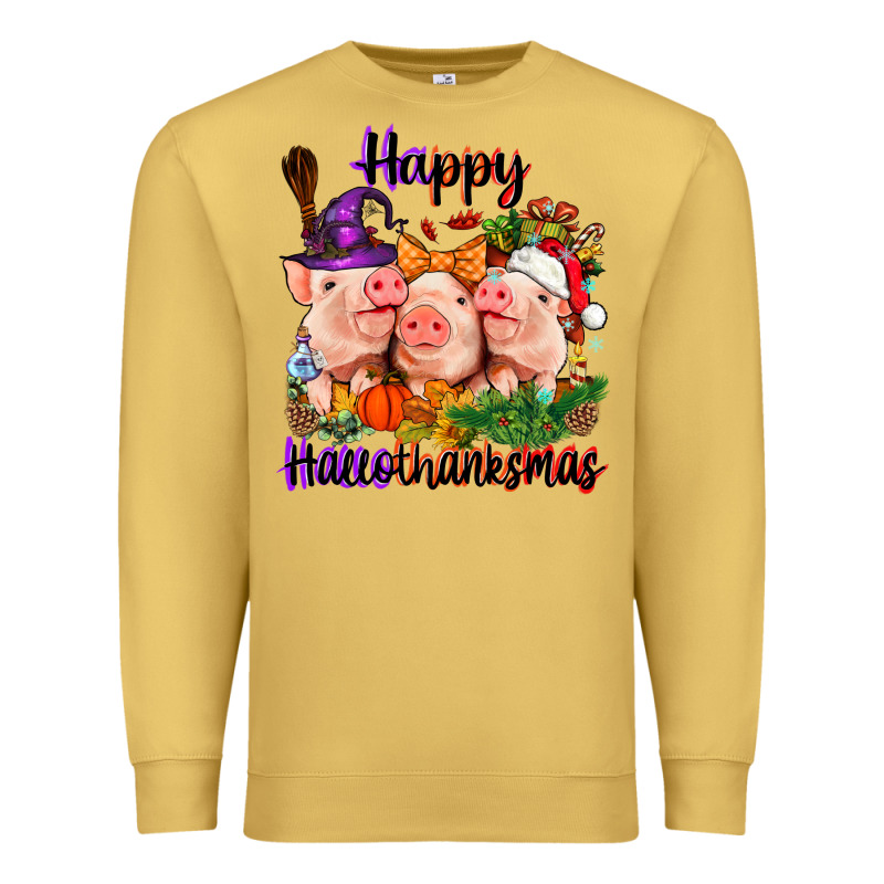 Happy Hallothanksmas Pigs Premium Sweatshirt by NancyCooperArtShop | Teevron