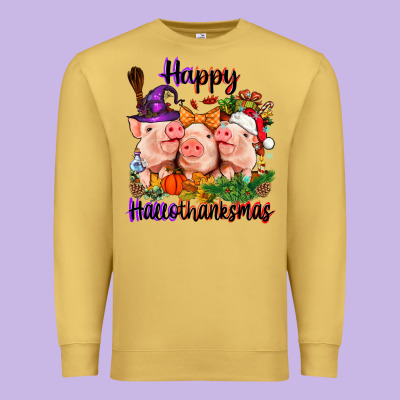 Happy Hallothanksmas Pigs Premium Sweatshirt Designed By Nancycooperartshop