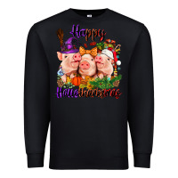 Black Happy Hallothanksmas Pigs Premium Sweatshirt - NancyCooperArtShop