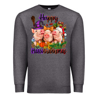 Charcoal Heather Happy Hallothanksmas Pigs Premium Sweatshirt - NancyCooperArtShop