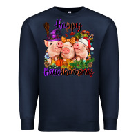 Navy Happy Hallothanksmas Pigs Premium Sweatshirt - NancyCooperArtShop
