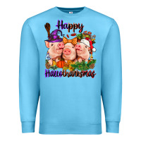 Ocean Blue Happy Hallothanksmas Pigs Premium Sweatshirt - NancyCooperArtShop
