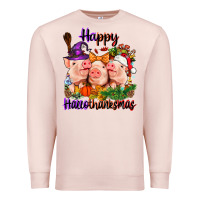 Pale Pink Happy Hallothanksmas Pigs Premium Sweatshirt - NancyCooperArtShop