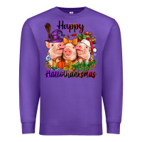 Purple Happy Hallothanksmas Pigs Premium Sweatshirt - NancyCooperArtShop