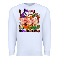 White Happy Hallothanksmas Pigs Premium Sweatshirt - NancyCooperArtShop