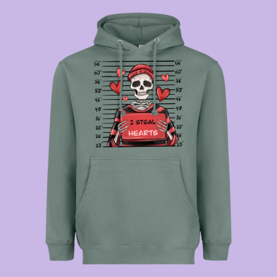 I Steal Hearts Skeleton Valentine's Day Heavyweight Hoodie Designed By Maliassmallbusiness