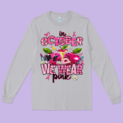 In October We Wear Pink Teachers Long Sleeve Tee Designed By Adodesignshop