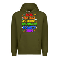 Army Green love respect freedom tolerance equality pride Premium Hoodie - LillyAllenDesigns