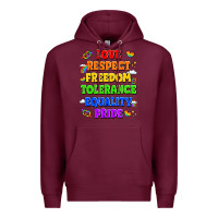 Burgundy love respect freedom tolerance equality pride Premium Hoodie - LillyAllenDesigns