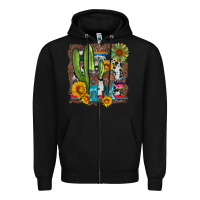 Black western cactus with cowboy boots and sunflowers Zipper Hoodie - Artiststas