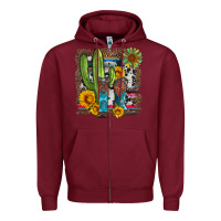 Burgundy western cactus with cowboy boots and sunflowers Zipper Hoodie - Artiststas
