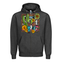 Charcoal Heather western cactus with cowboy boots and sunflowers Zipper Hoodie - Artiststas