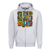 Heather Grey western cactus with cowboy boots and sunflowers Zipper Hoodie - Artiststas