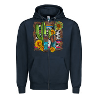 Navy western cactus with cowboy boots and sunflowers Zipper Hoodie - Artiststas
