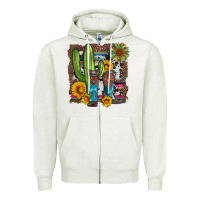 Oatmeal Heather western cactus with cowboy boots and sunflowers Zipper Hoodie - Artiststas