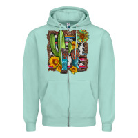 Seafoam western cactus with cowboy boots and sunflowers Zipper Hoodie - Artiststas