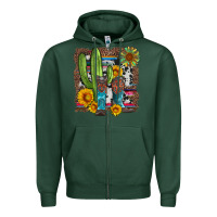 Sports Green western cactus with cowboy boots and sunflowers Zipper Hoodie - Artiststas